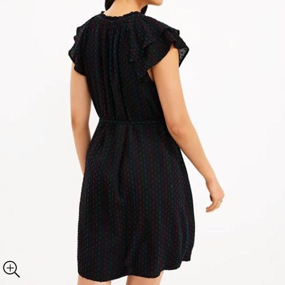 Loft Ruffle Sleeve Tie Waist Dress White‎ Multi Color Plaid S Petite NWT in pkg - Picture 3 of 8